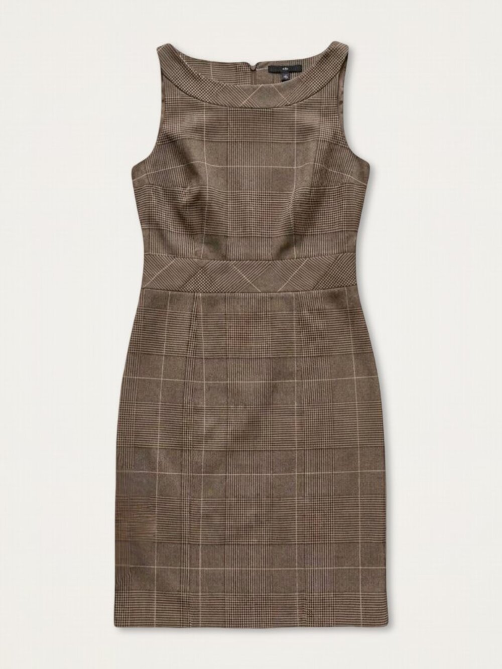 H&M Y2K Brown Plaid Sheath Dress Knee Length Sleeveless Size 8